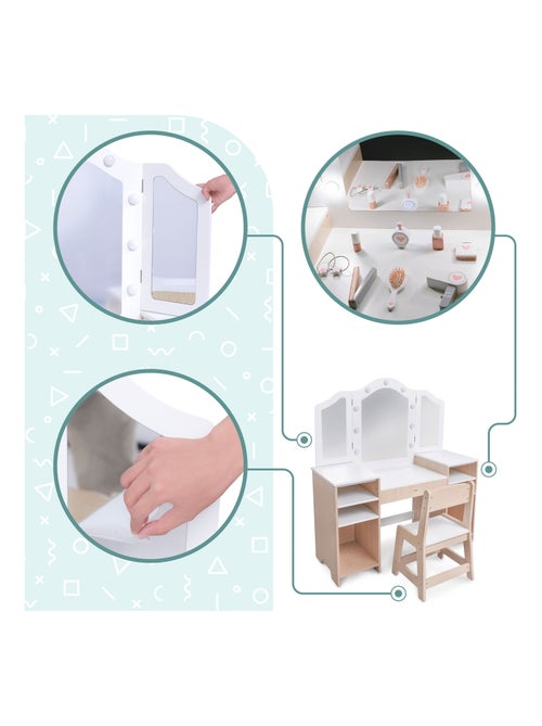 Tocador infantil de madera con silla, accesorios y luces LED MAMABRUM - Kiabi Tocador infantil de madera con silla, accesorios y luces LED MAMABRUM - Kiabi