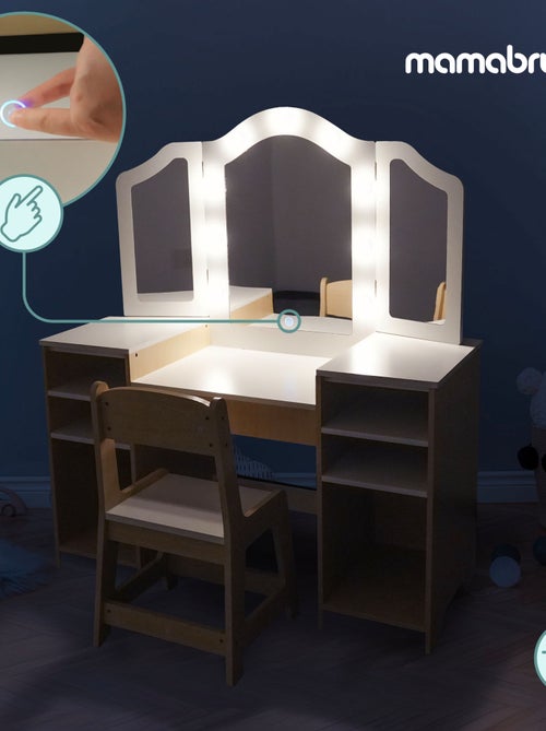 Tocador infantil de madera con silla, accesorios y luces LED MAMABRUM - Kiabi Tocador infantil de madera con silla, accesorios y luces LED MAMABRUM - Kiabi