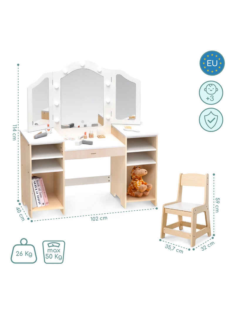 Tocador infantil de madera con silla, accesorios y luces LED MAMABRUM N/D - Kiabi