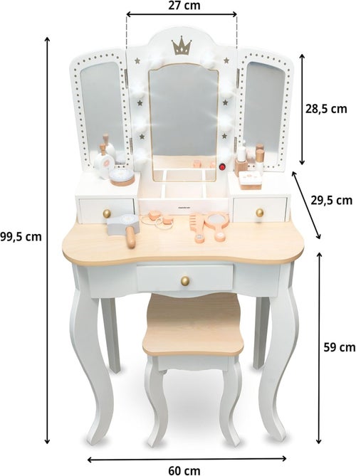 Tocador infantil XXL de madera con espejo LED, taburete y accesorios - Kiabi Tocador infantil XXL de madera con espejo LED, taburete y accesorios - Kiabi