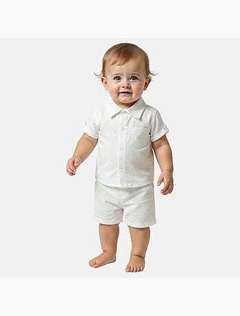 Tom Kids - Conjunto bebé niño ceremonia bautizo camisa de manga corta y pantalón corto