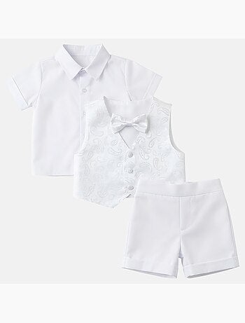Tom Kids - Conjunto bebé niño ceremonia camisa chaleco pajarita y pantalón corto