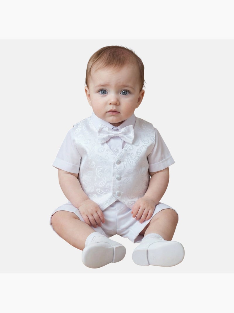 Tom Kids - Conjunto bebé niño ceremonia camisa chaleco pajarita y pantalón corto Blanco - Kiabi