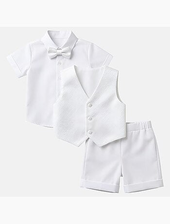 Tom Kids - Conjunto bebé niño ceremonia camisa chaleco pajarita y pantalón corto