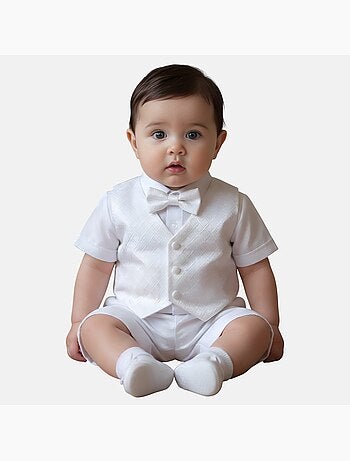 Tom Kids - Conjunto bebé niño ceremonia camisa chaleco pajarita y pantalón corto