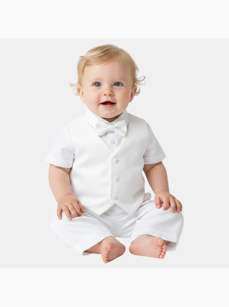Tom Kids - Conjunto bebé niño ceremonia camisa chaleco pajarita y pantalón corto Blanco - Kiabi