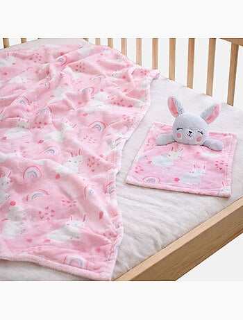 Tom Kids - Manta suave para niña con peluche conejo