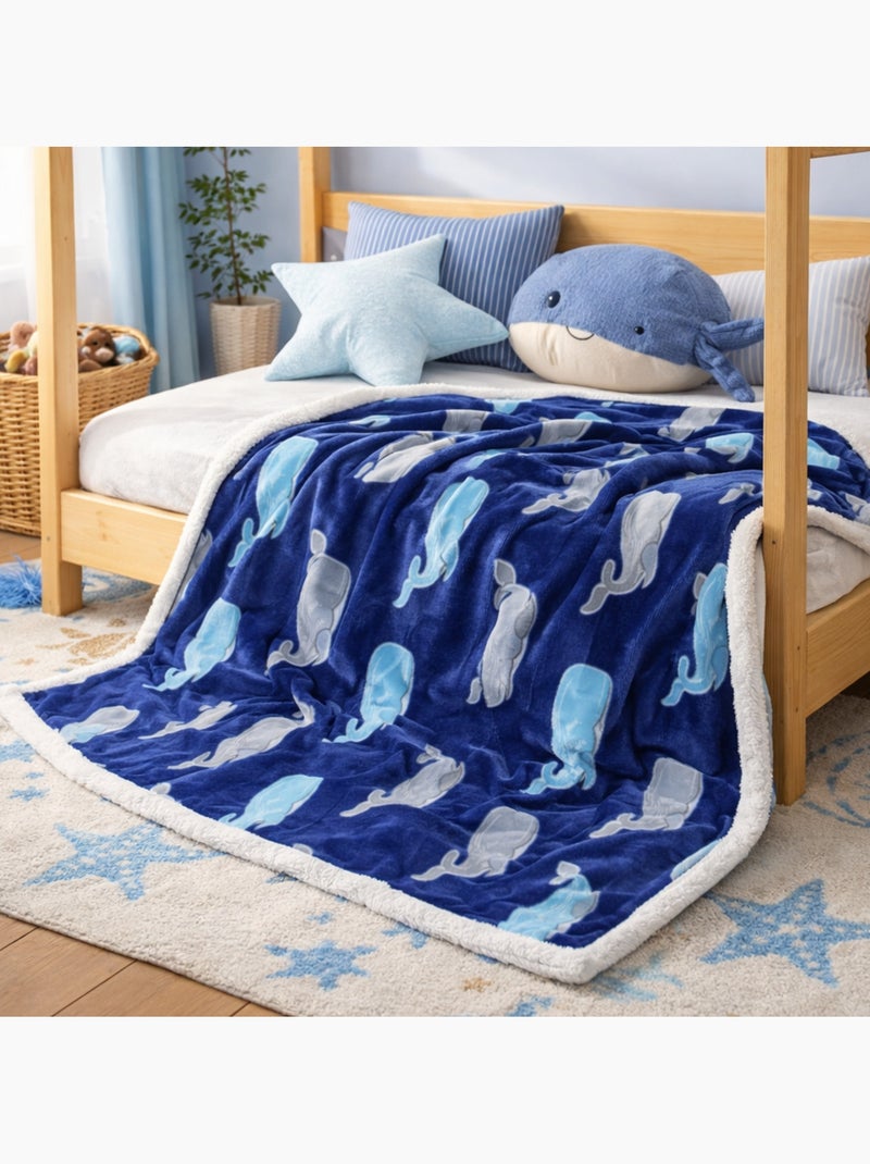 Tom Kids - Manta suave para niño con estampado de ballenas Azul - Kiabi