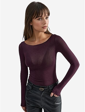 Top ajustado de manga larga con cuello barco hiccup