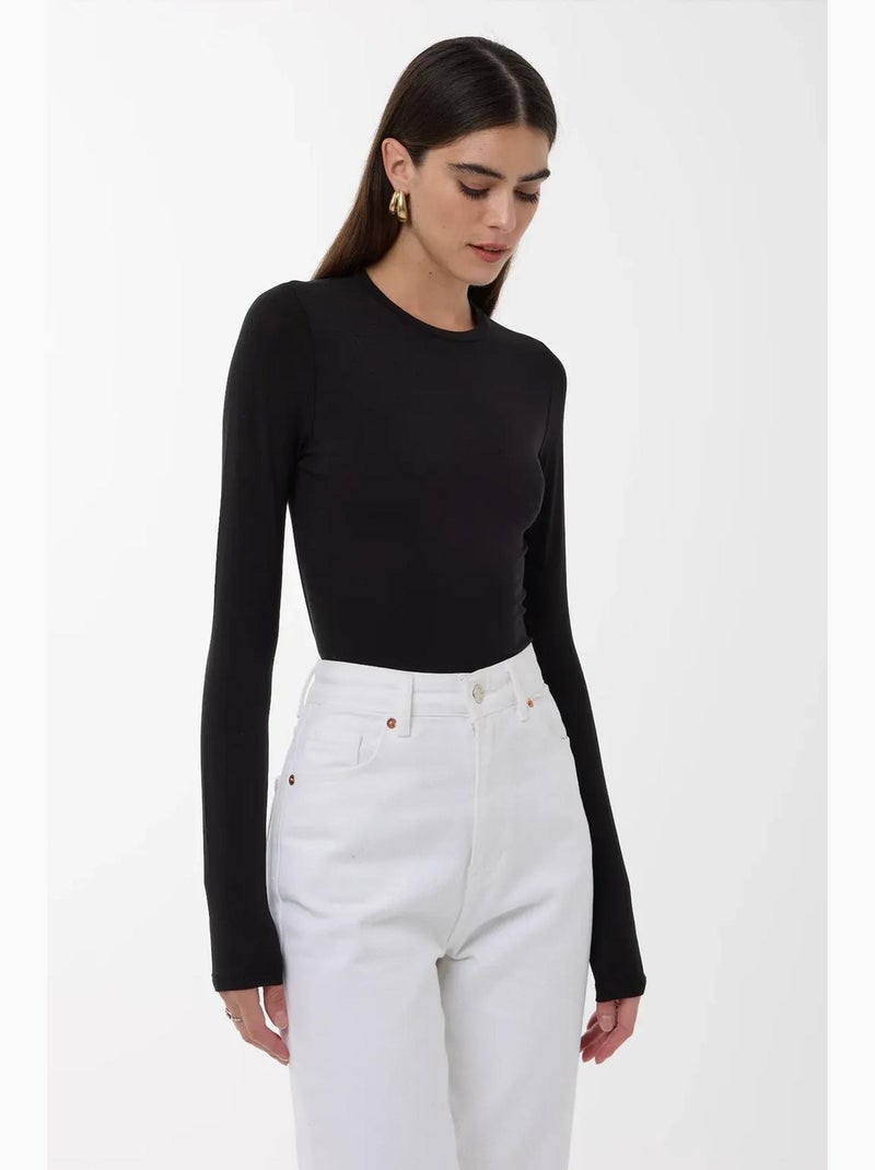 Top ajustado de manga larga con cuello redondo hiccup Negro - Kiabi