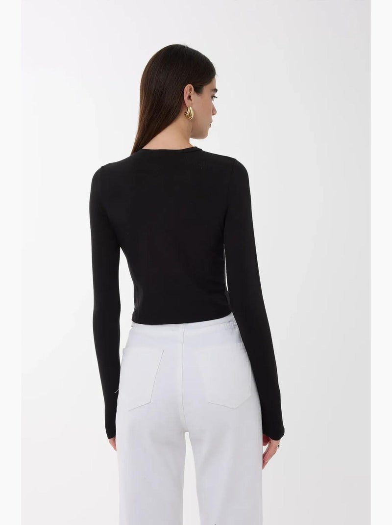 Top ajustado de manga larga con cuello redondo hiccup Negro - Kiabi
