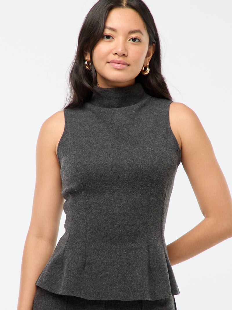 Top ajustado de punto suave Gris - Kiabi