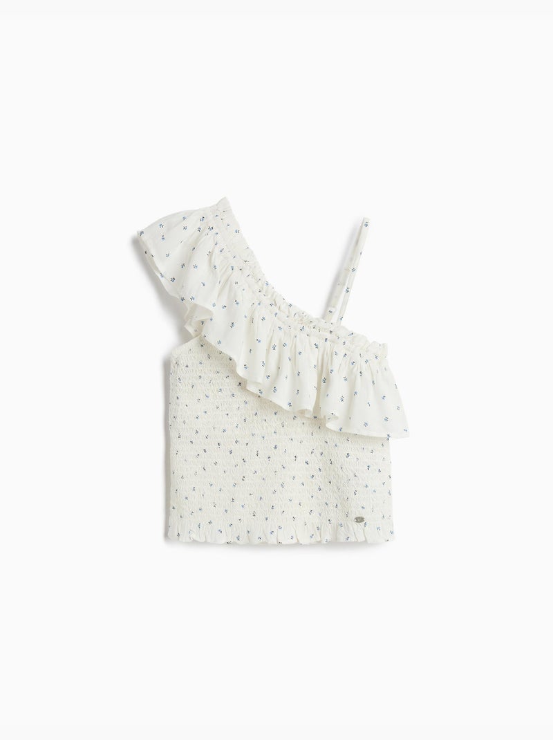 Top asimétrico con volantes, MO Fashion Blanco - Kiabi