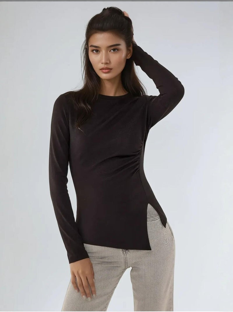 Top asimétrico de manga larga con cuello redondo hiccup Negro - Kiabi