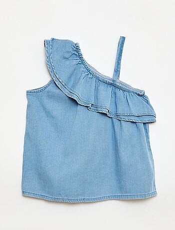 Top asimétrico de tirantes y cuello con volantes