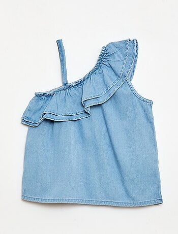 Top asimétrico de tirantes y cuello con volantes