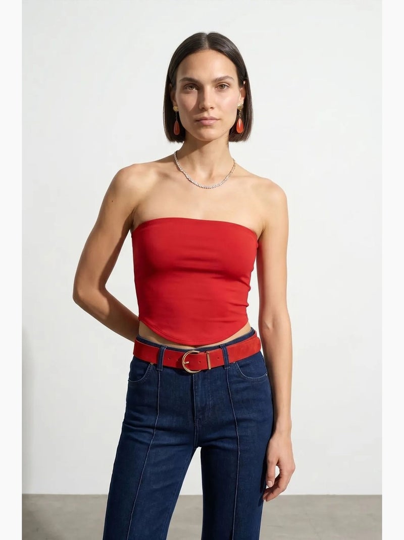Top bandeau crop sin tirantes de mujer dilvin Rojo - Kiabi