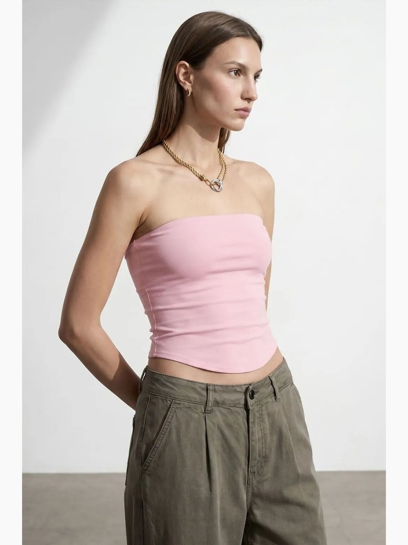 Top bandeau crop sin tirantes de mujer dilvin Rosa pálido - Kiabi