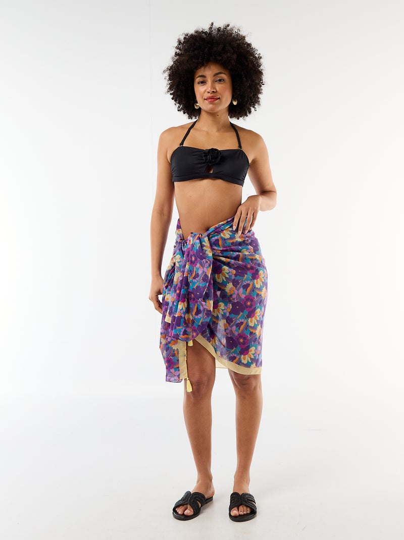 Top bandeau de bikini con detalle de flor en relieve Negro - Kiabi