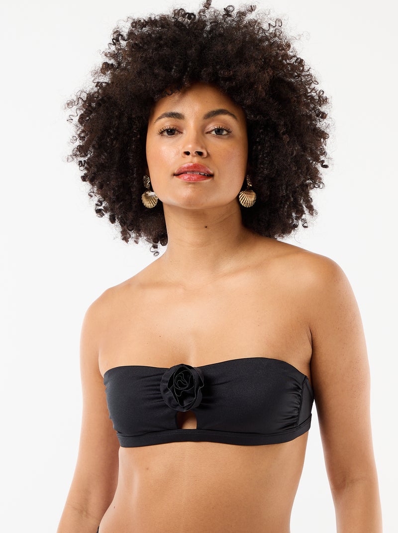 Top bandeau de bikini con detalle de flor en relieve Negro - Kiabi
