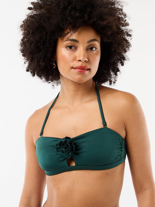 Top bandeau de bikini con detalle de flor en relieve - Kiabi