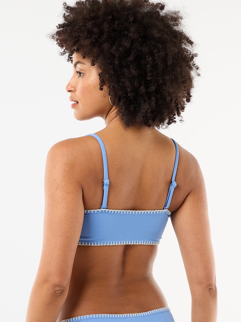 Top bandeau de bikini con pespuntes contrastados Azul - Kiabi