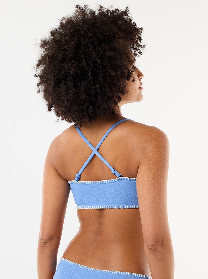Top bandeau de bikini con pespuntes contrastados Azul - Kiabi