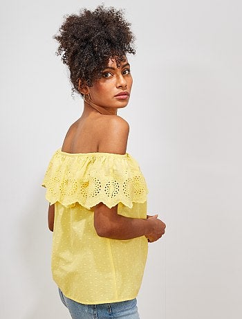 Top bardot con bordado inglés - Kiabi