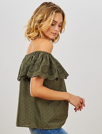 Top bardot con bordado inglés - Kiabi