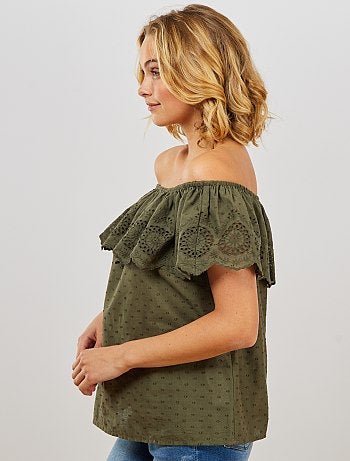 Top bardot con bordado inglés - Kiabi