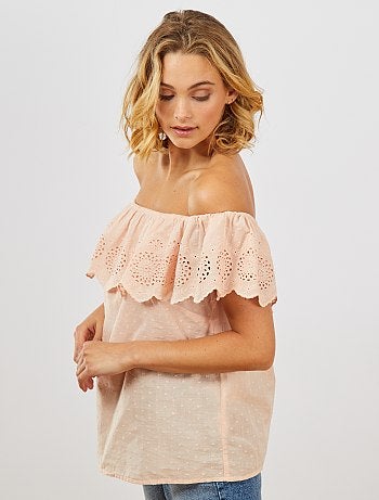 Top bardot con bordado inglés - Kiabi