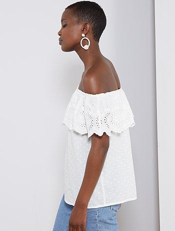 Top bardot de plumeti con bordado inglés - Kiabi