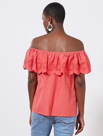 Top bardot de plumeti con bordado inglés - Kiabi