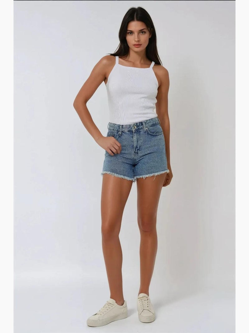 Top básico ajustado con cuello halter hiccup Blanco - Kiabi