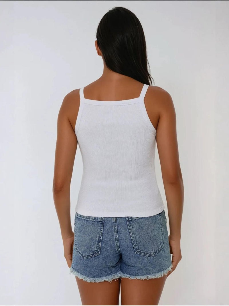 Top básico ajustado con cuello halter hiccup Blanco - Kiabi