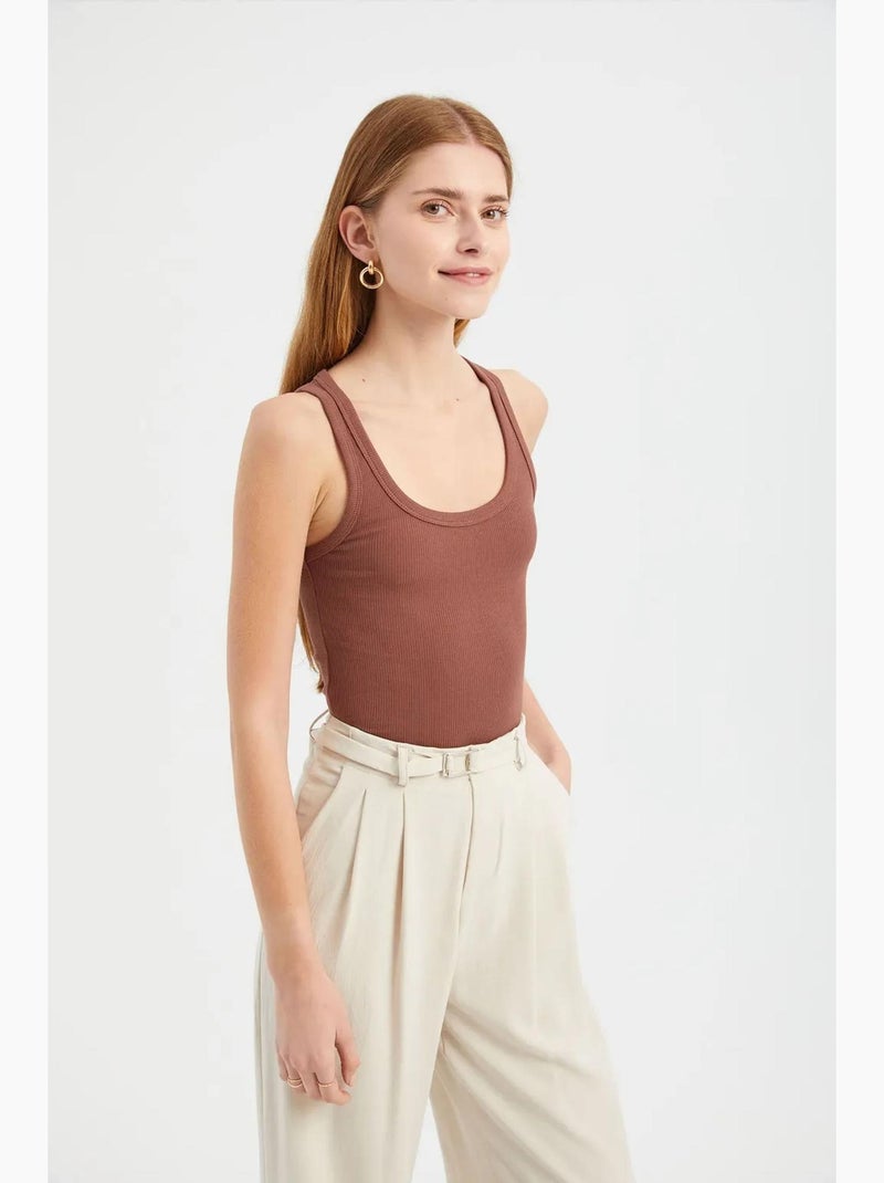 Top básico de tirantes con cuello redondo liso hiccup Marrón - Kiabi