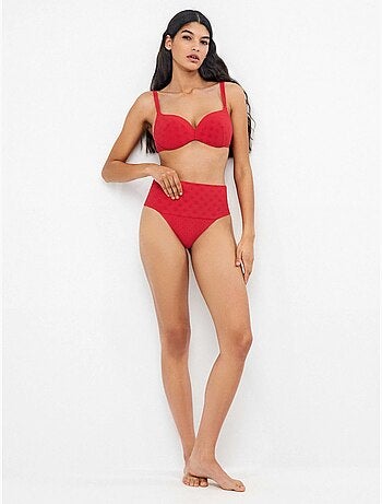 Top bikini aro, foam y espalda regulable, en jacquard de lunares