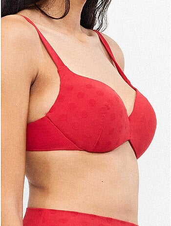 Top bikini aro, foam y espalda regulable, en jacquard de lunares