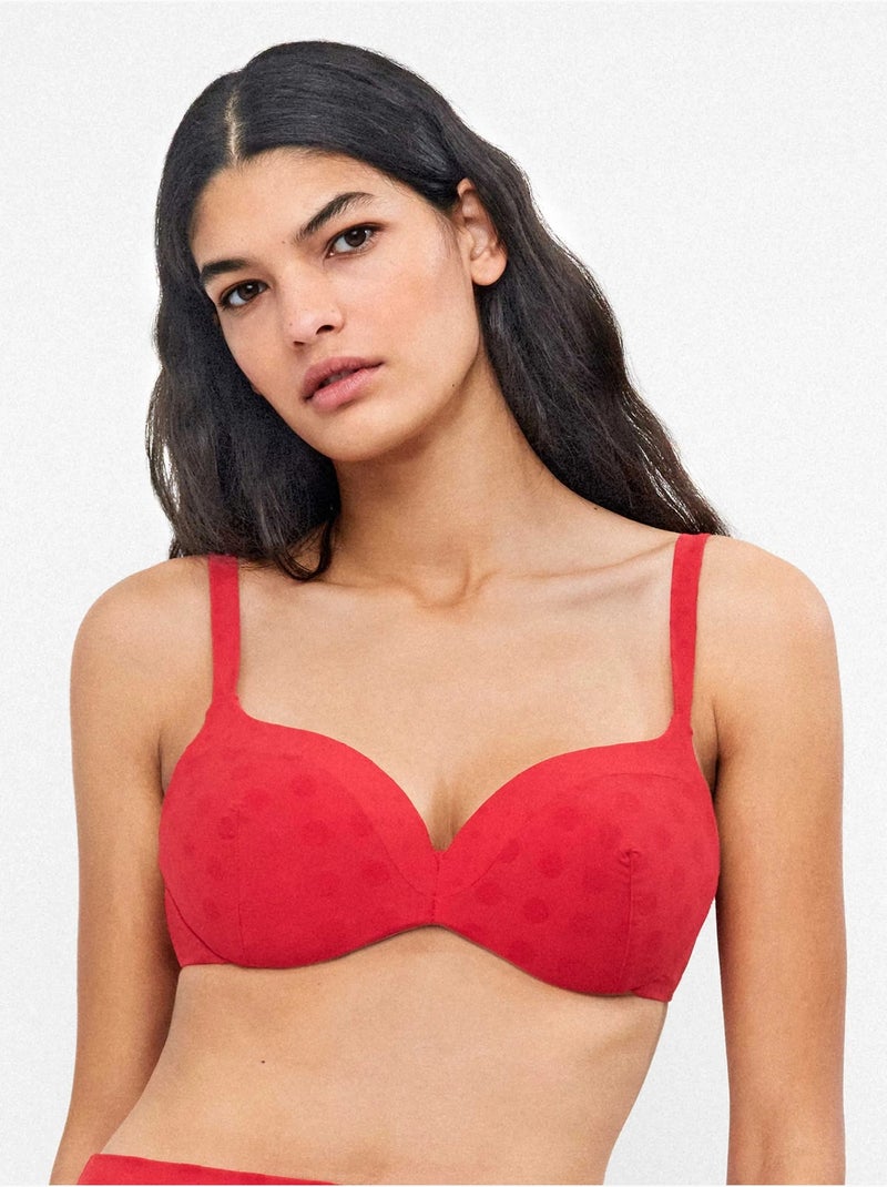 Top bikini aro, foam y espalda regulable, en jacquard de lunares Rojo - Kiabi