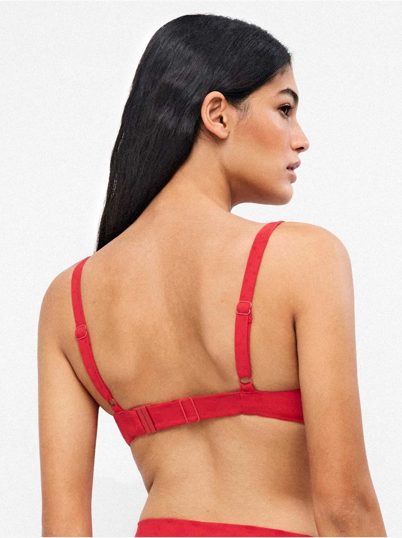 Top bikini aro, foam y espalda regulable, en jacquard de lunares Rojo - Kiabi