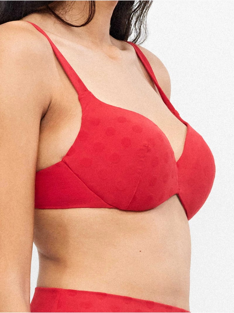 Top bikini aro, foam y espalda regulable, en jacquard de lunares Rojo - Kiabi