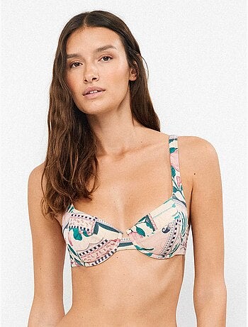 Top bikini balconette con aro, foam, estampado y acabado brillo