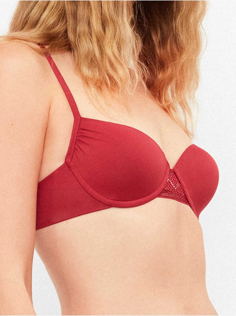 Top bikini balconette con aro y foam con detalle encaje en escote Rojo - Kiabi