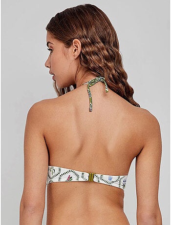 Top bikini bandeau con aro, escote frunncido y estampado floral