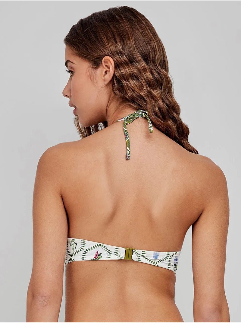 Top bikini bandeau con aro, escote frunncido y estampado floral Multicolor - Kiabi