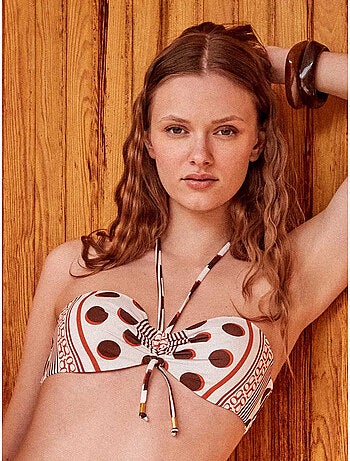 Top bikini bandeau con aro y foam estampado monogram