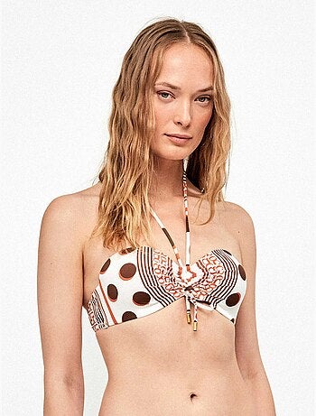 Top bikini bandeau con aro y foam estampado monogram