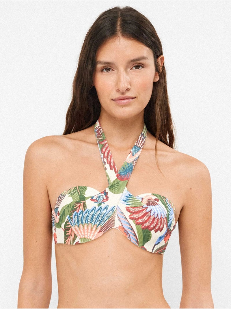 Top bikini bandeau con aro y foam estampado tropical Multicolor - Kiabi