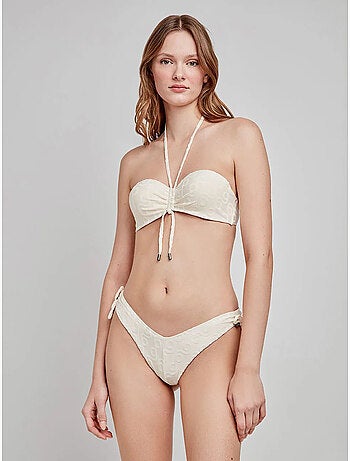 Top bikini bandeau desmontable con aro en jacquard geométrico