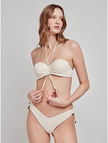 Top bikini bandeau desmontable con aro en jacquard geométrico